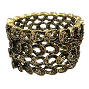 🔴 CLEARANCE Brown Tones Rhinestone Gold Wide Statement Hinged Bangle Bracelet